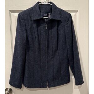 Hillard & Hanson Women's Wool Blend Herringbone Full Zip Blazer Jacket Career 12